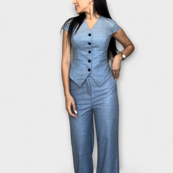 Karin | Schickes V-Ausschnitt-Top und Hosen-Set