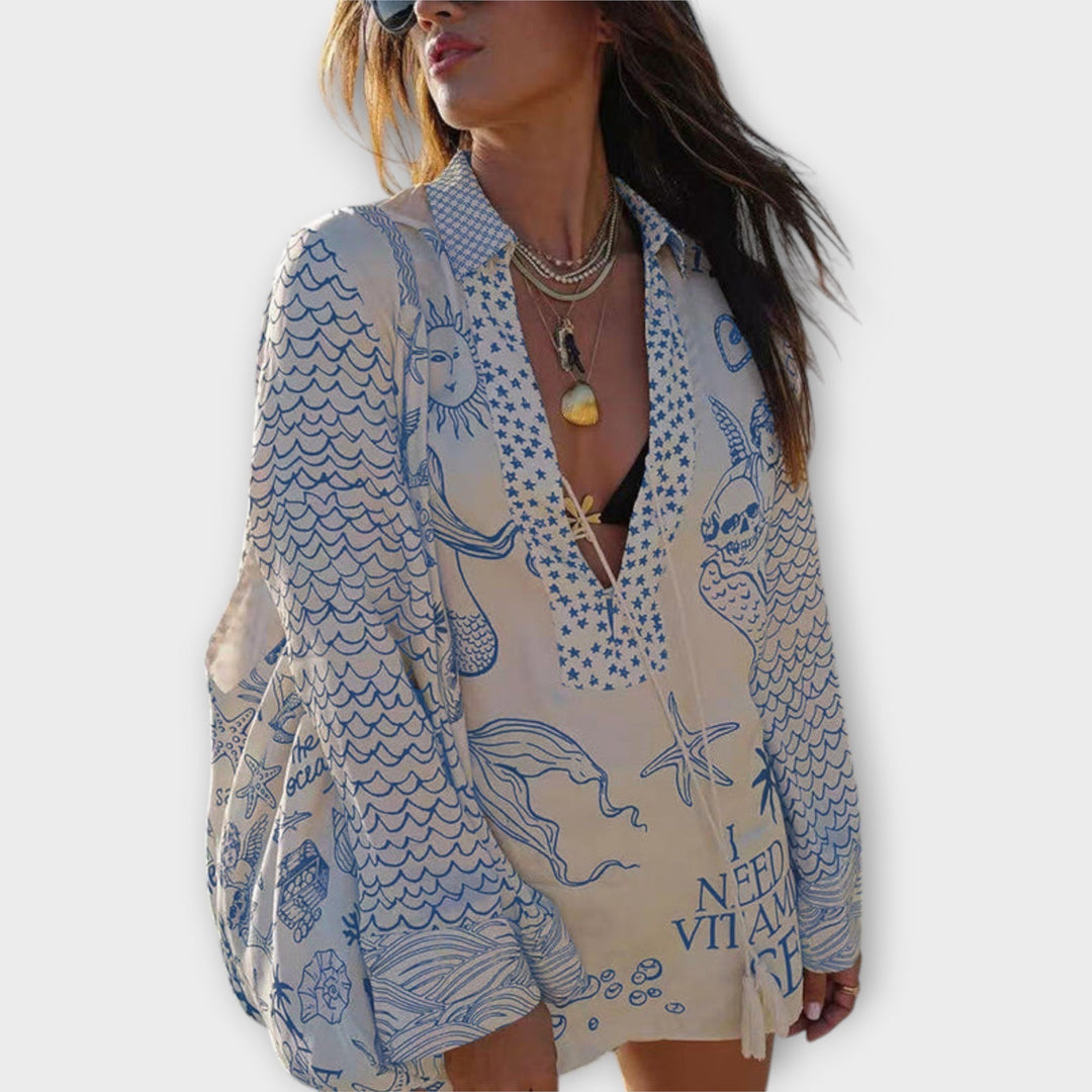Heidi | Wasser Satin Quasten Shirt und Shorts Set