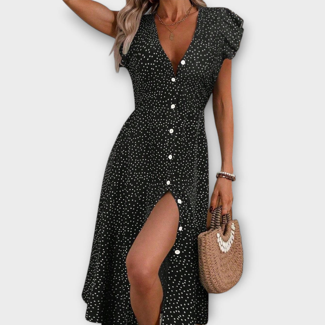 Lea | Schickes Punktemuster-Midi-Kleid