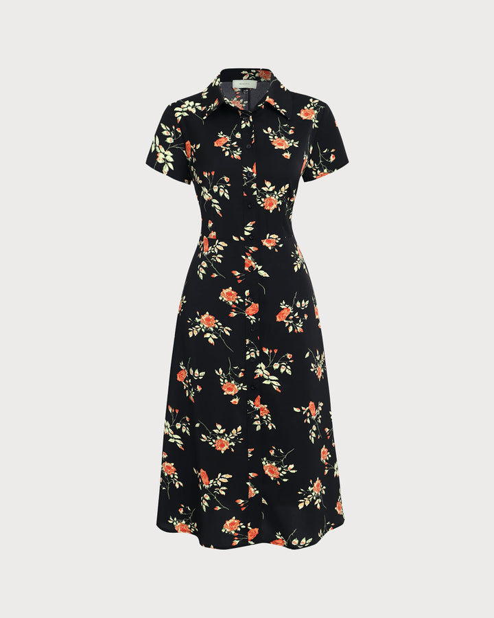 Kriemhild | Midikleid Schwarz floral