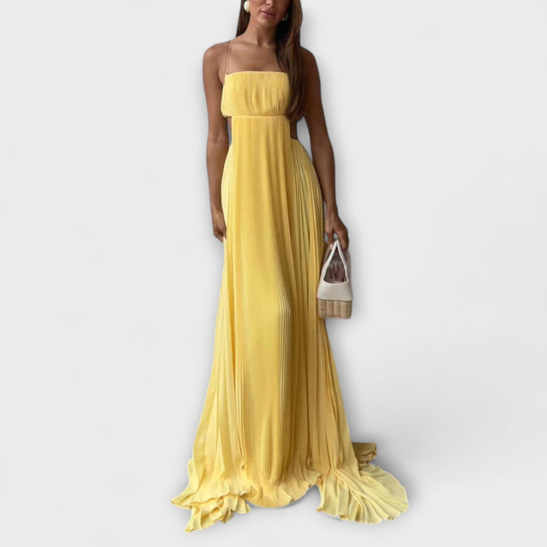 Heike | Schickes Plissiertes Cut-out Fließendes Maxikleid