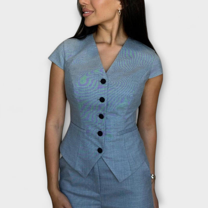 Karin | Schickes V-Ausschnitt-Top und Hosen-Set