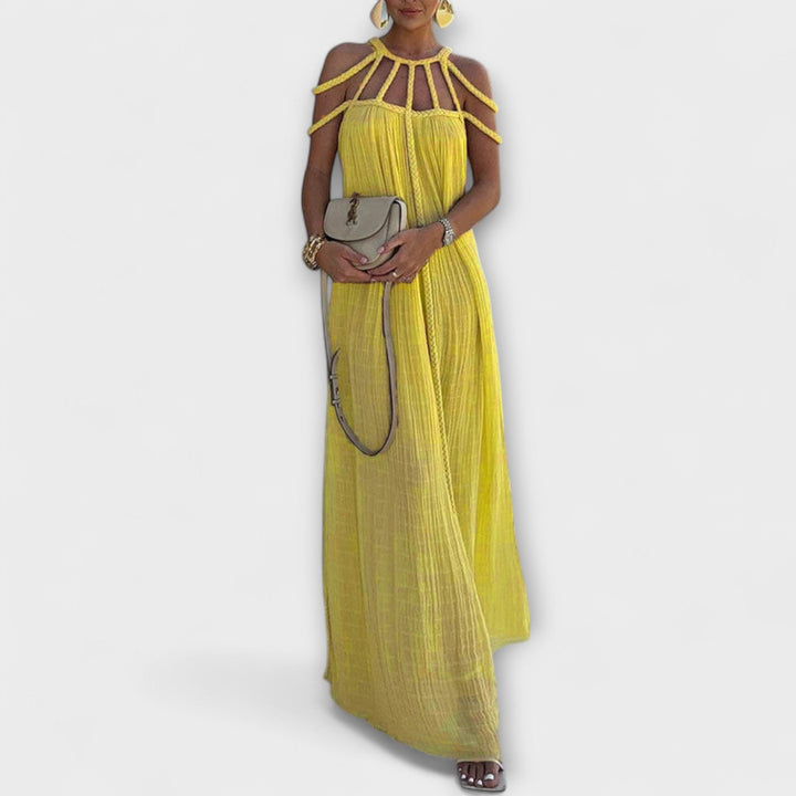 Klara | Ein schickes Maxikleid aus Mischgewebe mit drapierten Zöpfen