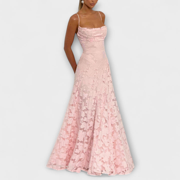 Margit | Schickes floral-Spitzen-Maxikleid mit Spaghettiträgern