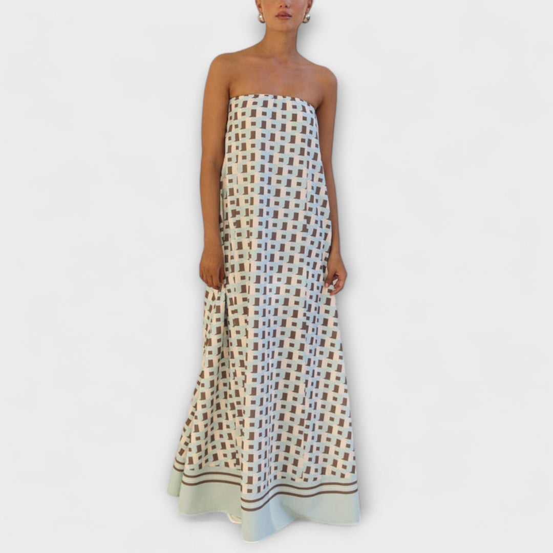 Marta | Einzigartiges geometrisches schulterfrei Maxi-Kleid