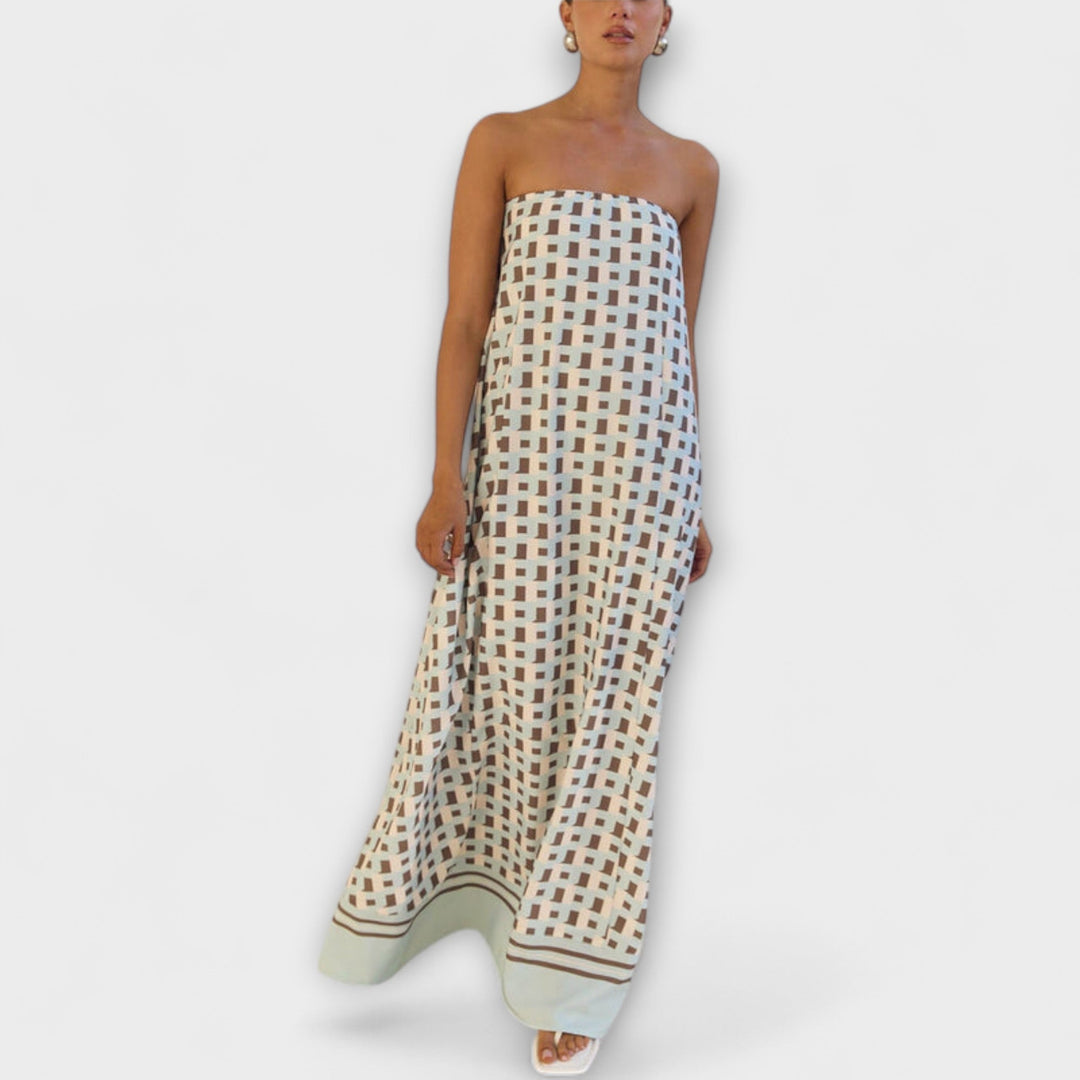Marta | Einzigartiges geometrisches schulterfrei Maxi-Kleid