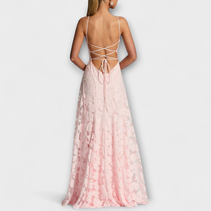 Margit | Schickes floral-Spitzen-Maxikleid mit Spaghettiträgern