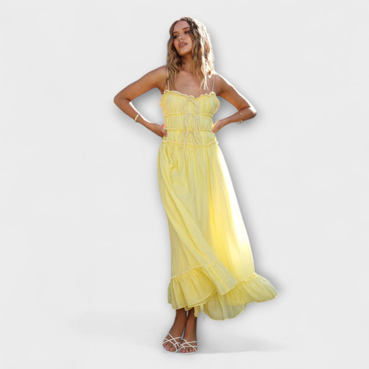 Wanda | Rüschengesäumtes ärmelloses Midikleid