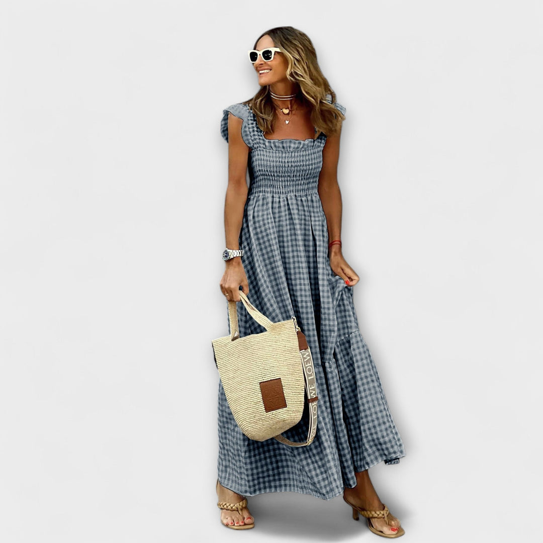 Emilia | Kariertes Maxikleid mit Rüschensleeves