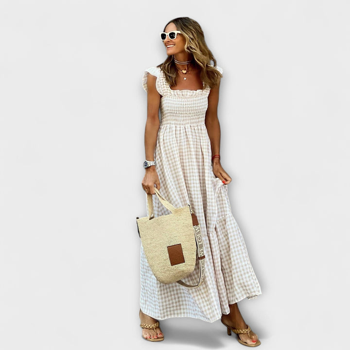 Emilia | Kariertes Maxikleid mit Rüschensleeves