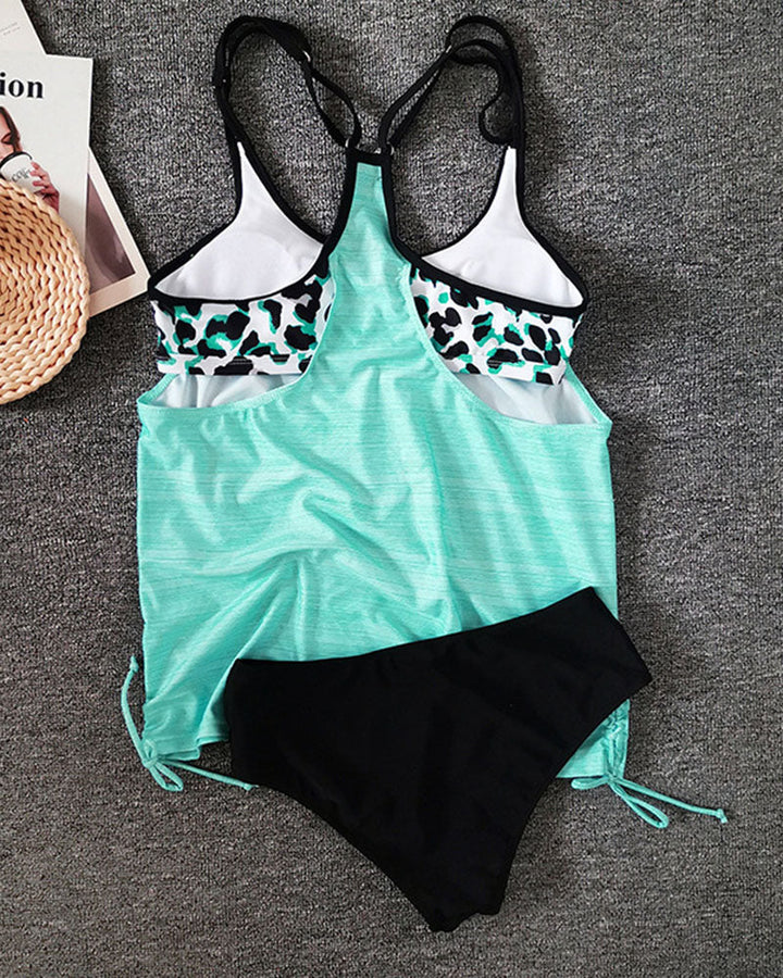 Nele | Unifarbener Tankini mit Leopardenmuster