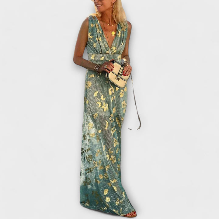 Margaretha | Fließendes Kleid mit V-Ausschnitt und Pailletten-Details