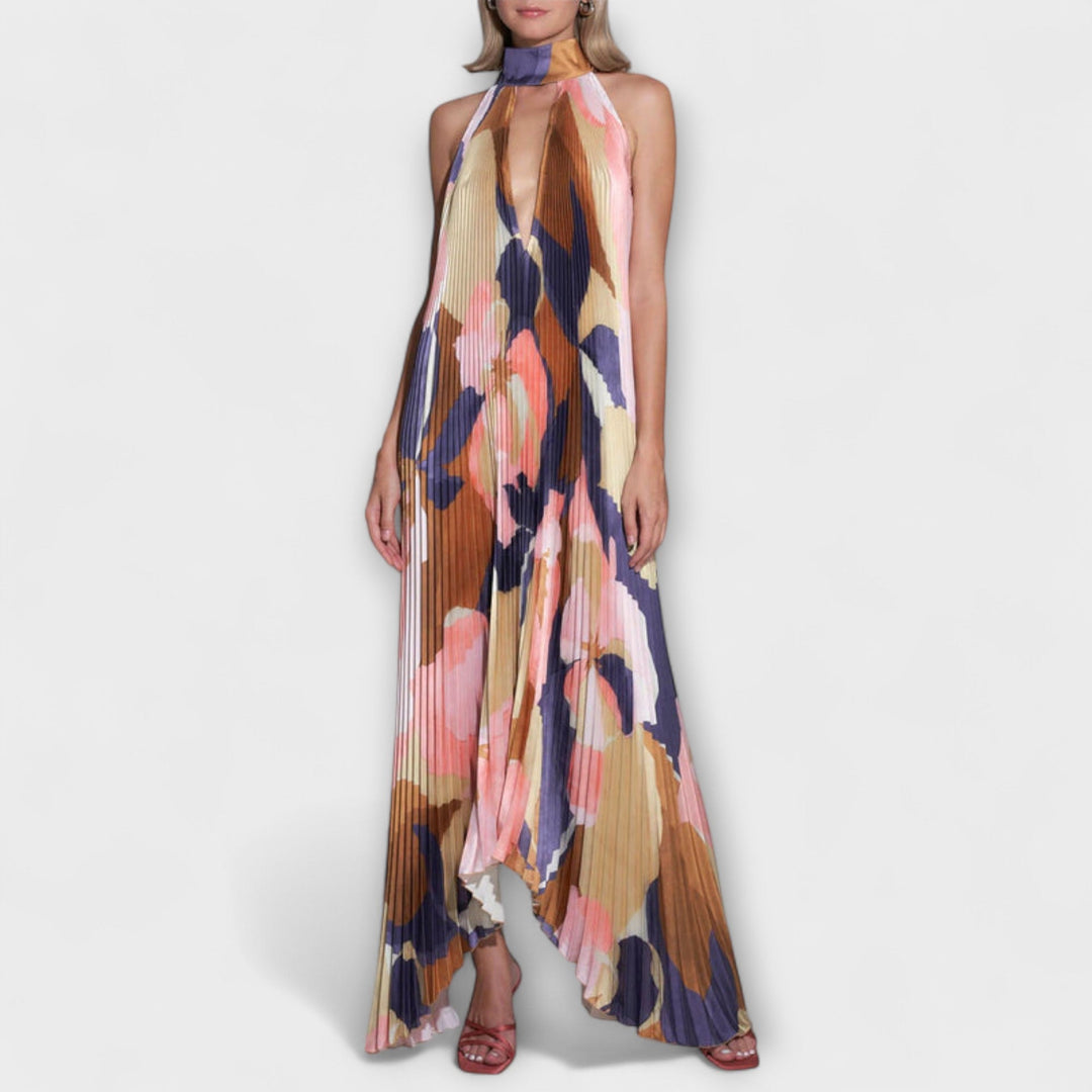 Adele | Schickes Plissiertes Halterneck Rückenfreies Midi-Kleid mit Trägerdesign