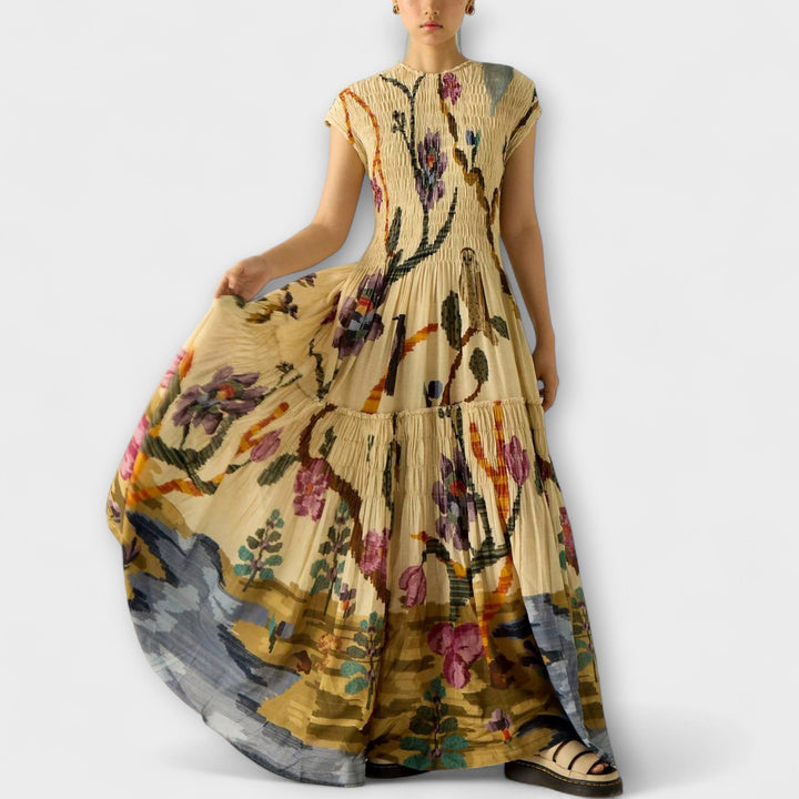 Lilly | Maxikleid mit plissiertem Druckdesign