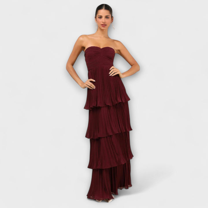 Gudrun | Trägerloses, gestuftes Maxikleid