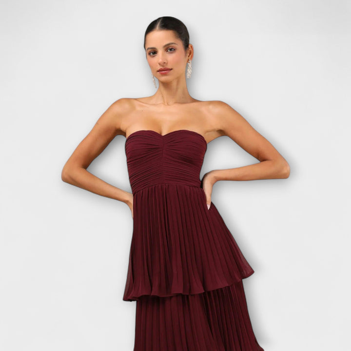 Gudrun | Trägerloses, gestuftes Maxikleid