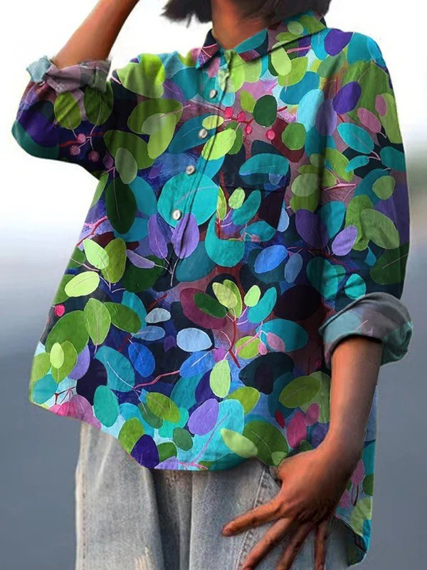 Maria | Lässige Damenbluse mit Waldkunst-Druck