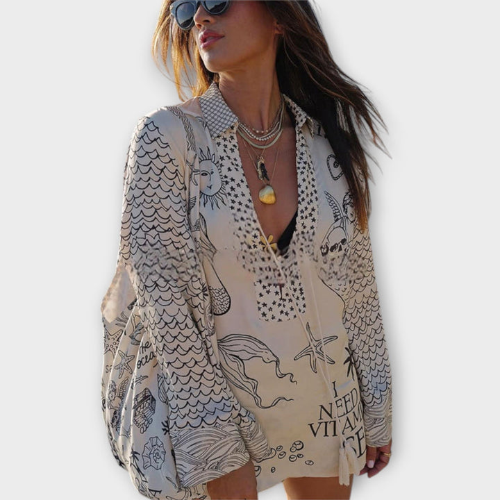 Heidi | Wasser Satin Quasten Shirt und Shorts Set