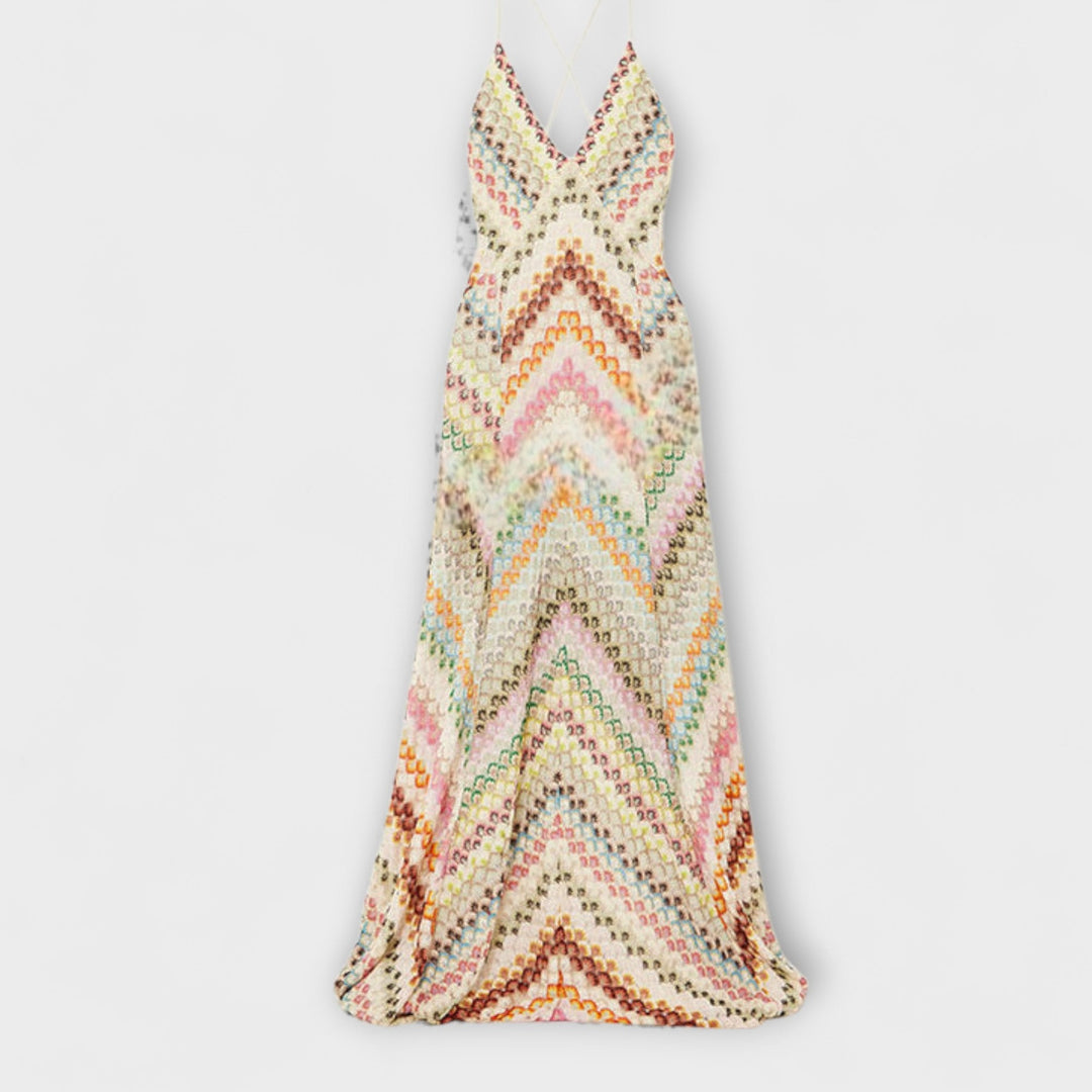 Laura | Missoni Buntes Fischgrätenmuster Maxikleid
