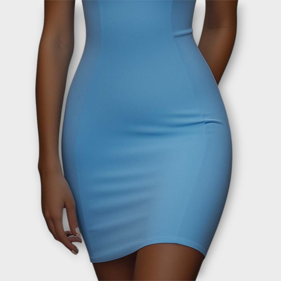 Trude | Blaues Stretch figurbetont Minikleid