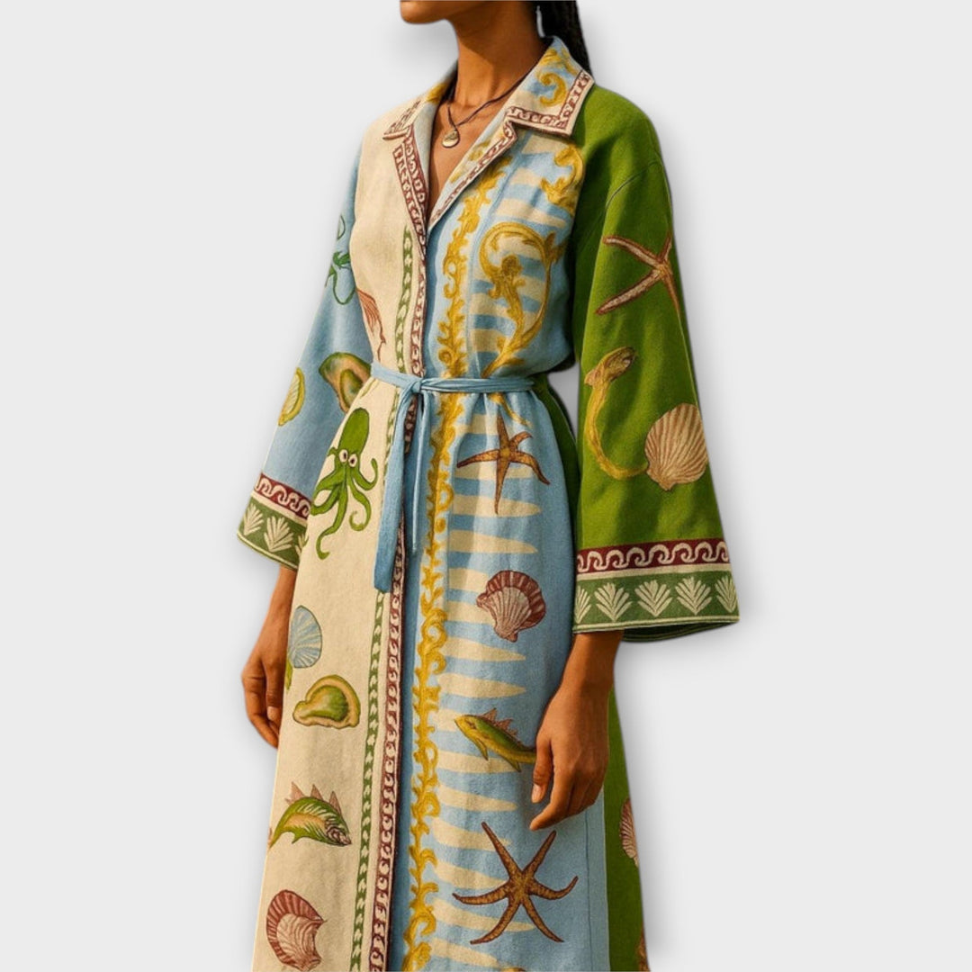 Sabrina | Bedrucktes Twill Midi Hemdkleid mit Gürtel