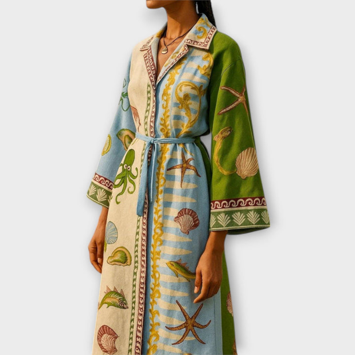 Sabrina | Bedrucktes Twill Midi Hemdkleid mit Gürtel