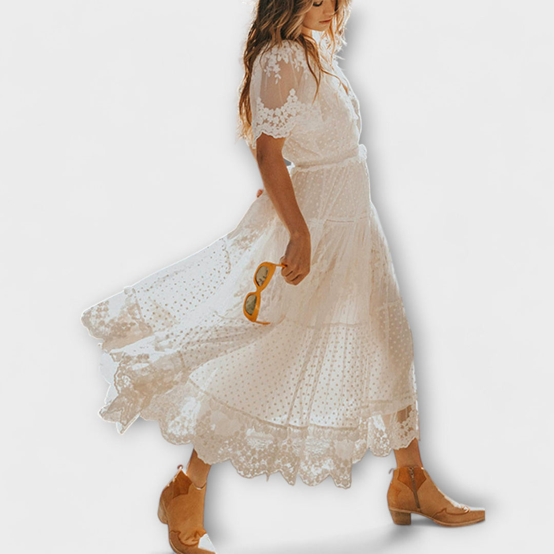 Elke | Midikleid mit V-Ausschnitt und kurzen Ärmeln