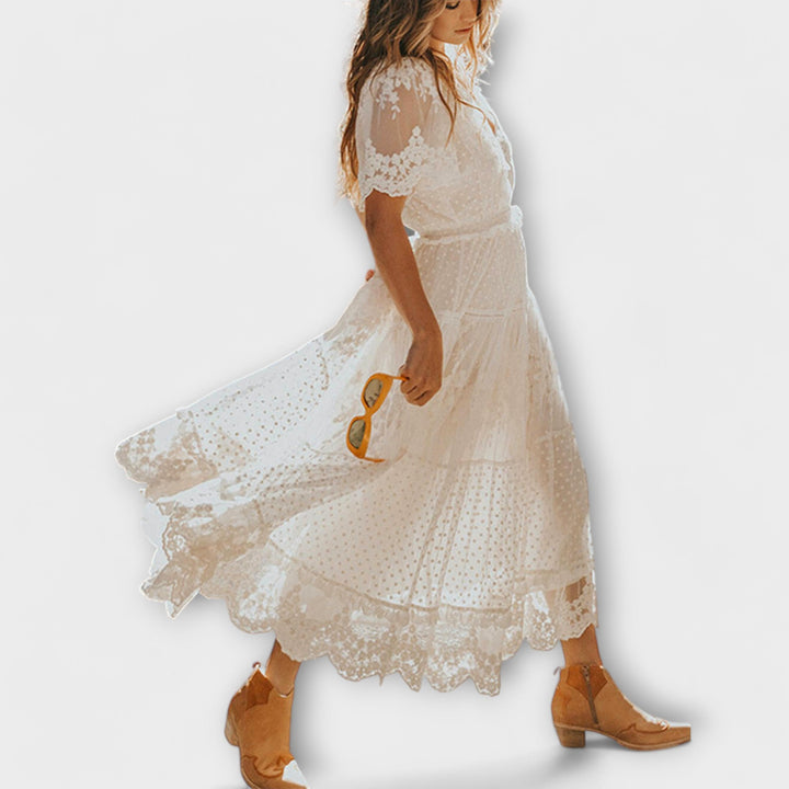 Elke | Midikleid mit V-Ausschnitt und kurzen Ärmeln