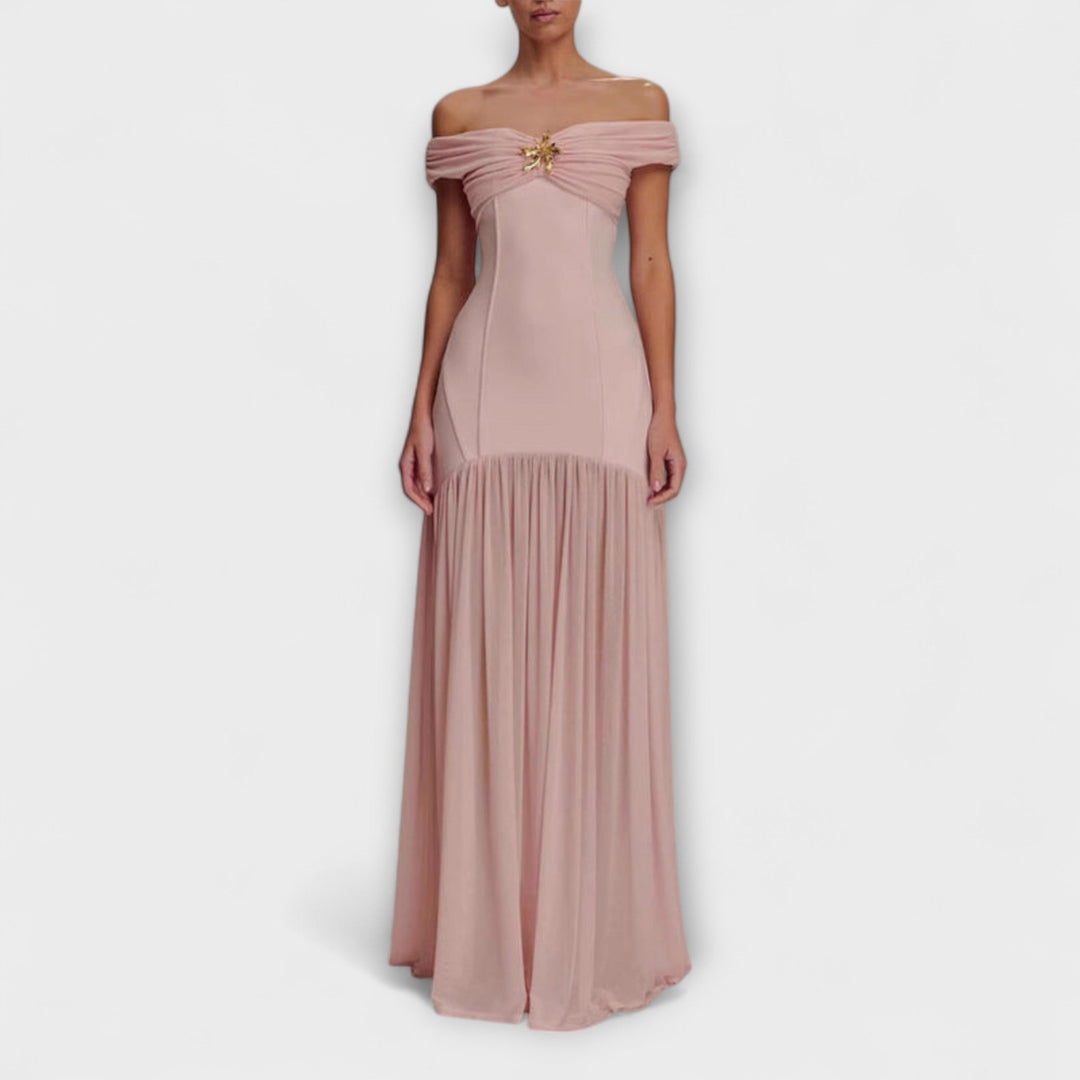 Marie | Schickes trägerloses figurbetont-Maxikleid mit floralen Verzierungen