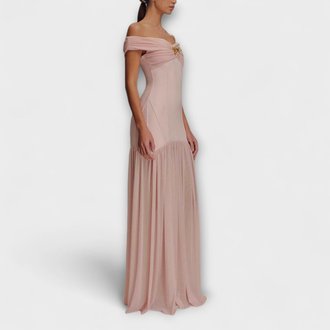 Marie | Schickes trägerloses figurbetont-Maxikleid mit floralen Verzierungen