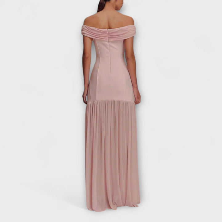 Marie | Schickes trägerloses figurbetont-Maxikleid mit floralen Verzierungen
