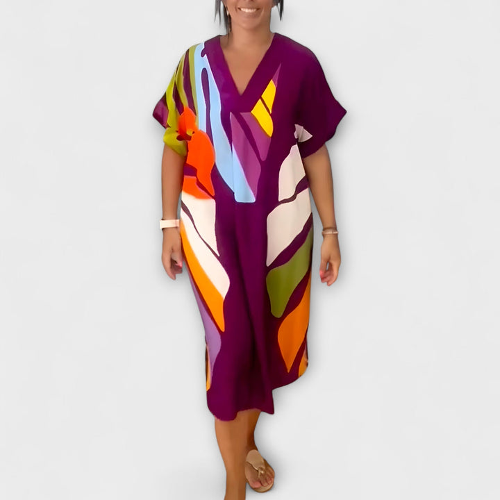 Nora | Lässiges Kleid mit Bunter Blätterdruck