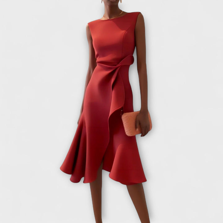 Selina | Drapiertes asymmetrisches Midikleid