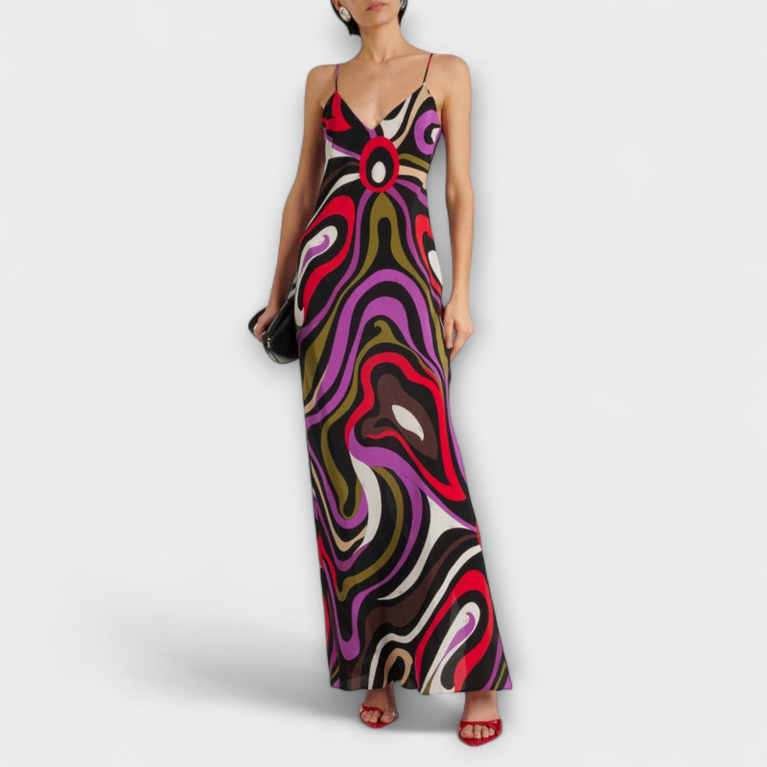 Hildegard | Maxi-Kleid im Marmor-Druck