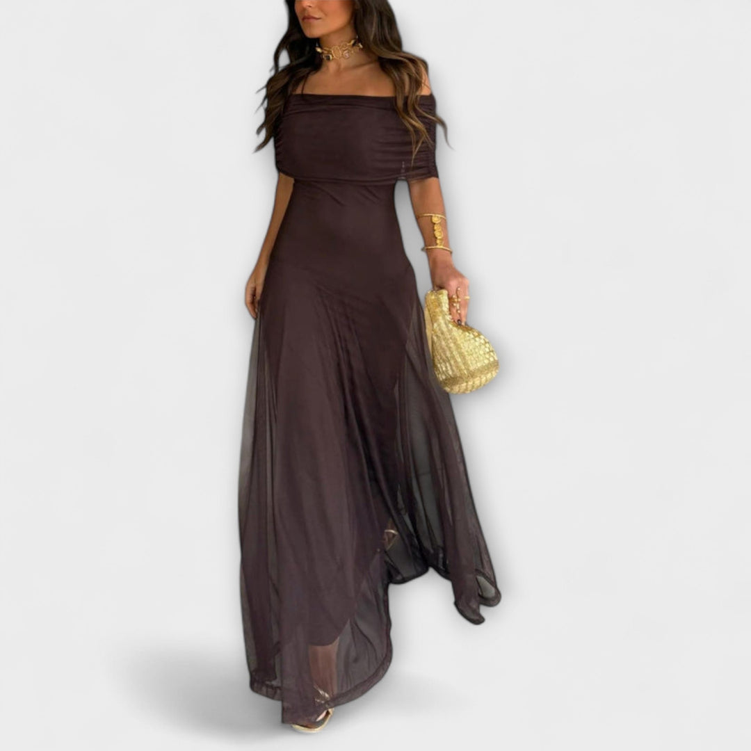 Angelika | Toledo Ein-Schulter Mesh Maxikleid