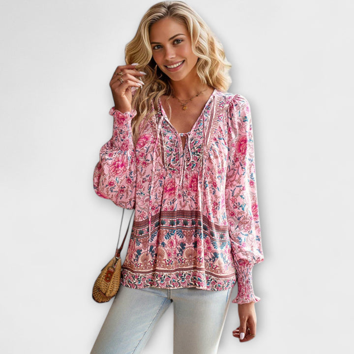 Gerlinde | Bohemian V-Ausschnitt Top mit Bindefront