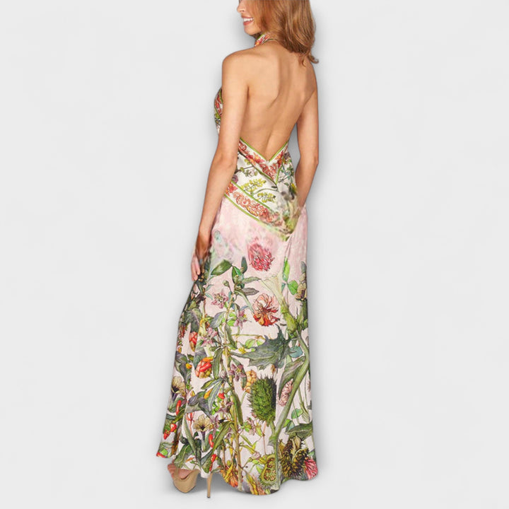 Helena | Blumenmuster Ärmelloses Offenes Rücken Maxikleid