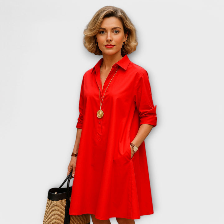 Isabelle | Modernes Hemdkleid mit Kragen und Dreiviertel-Ärmeln