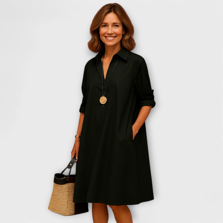 Isabelle | Modernes Hemdkleid mit Kragen und Dreiviertel-Ärmeln
