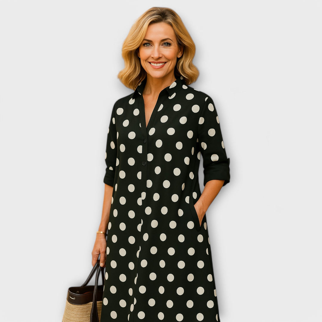 Isabelle | Modernes Hemdkleid mit Kragen und Dreiviertel-Ärmeln