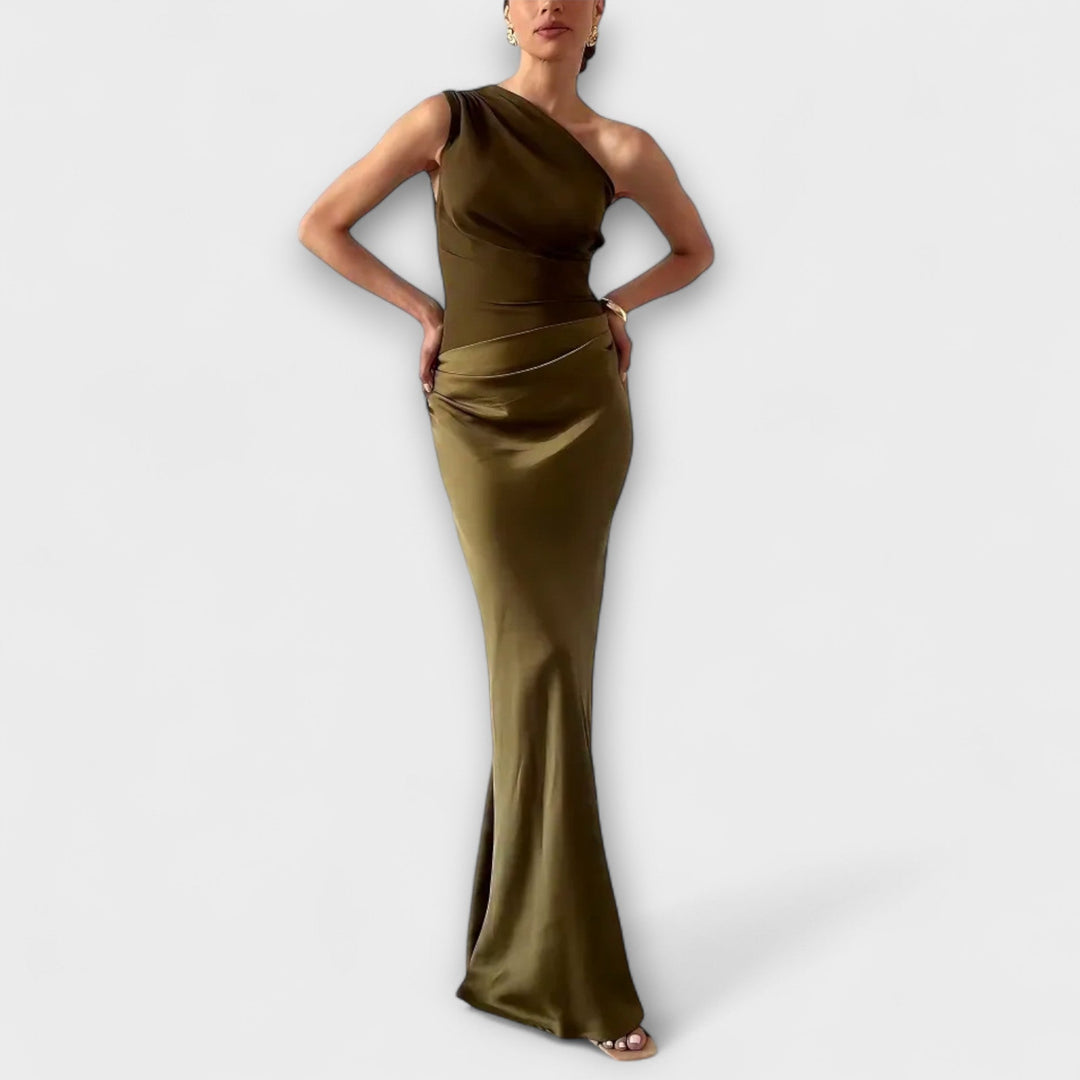 Lara | Elegantes Ein-Schulter Falten Maxikleid
