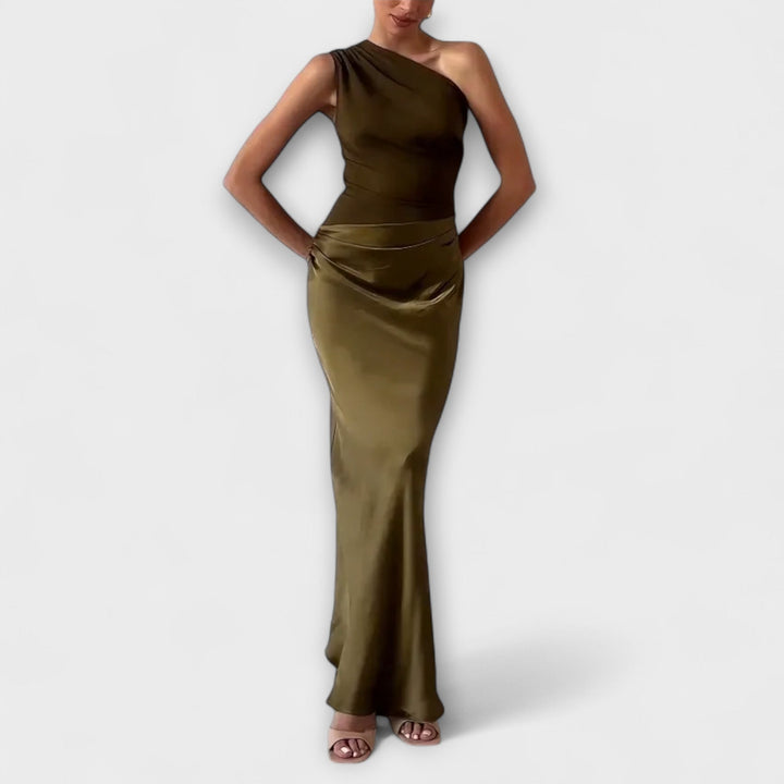 Lara | Elegantes Ein-Schulter Falten Maxikleid