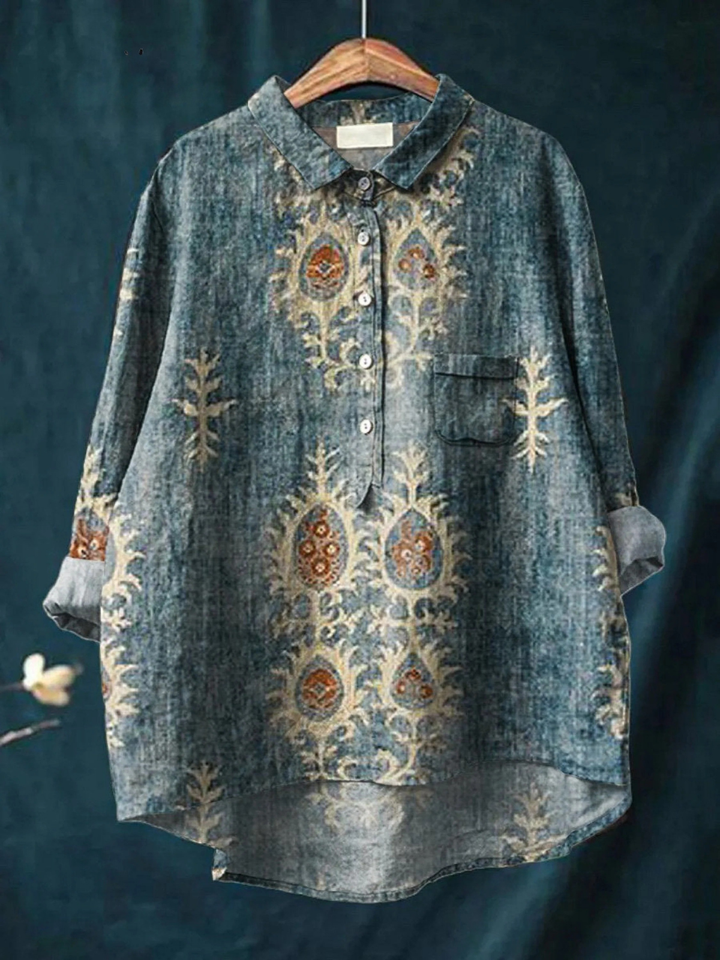 Frederike | Lässige Damenbluse mit ethnischem Vintage-Blumenmuster