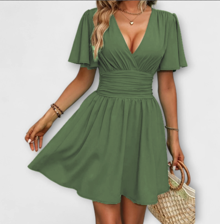 Gudrun | Kleid mit geraffter Taille und V-Ausschnitt