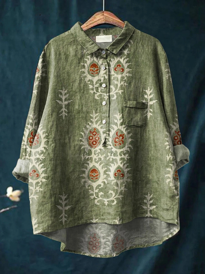 Frederike | Lässige Damenbluse mit ethnischem Vintage-Blumenmuster