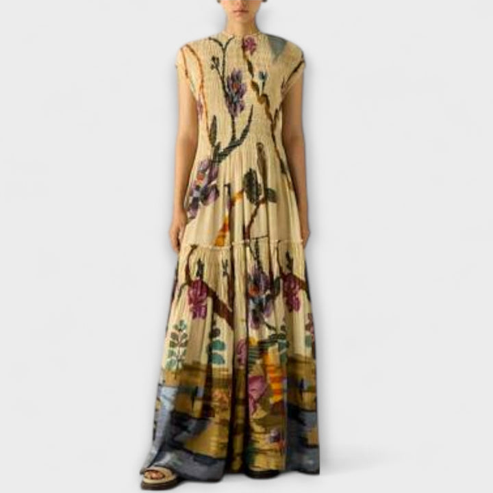 Lilly | Maxikleid mit plissiertem Druckdesign