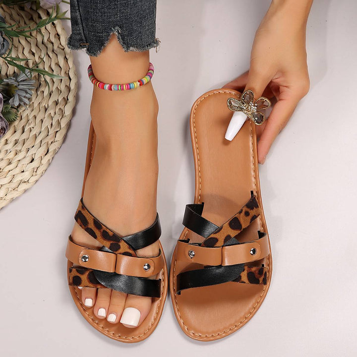 Reinhild | Leopard Kreuzriemen Sandalen