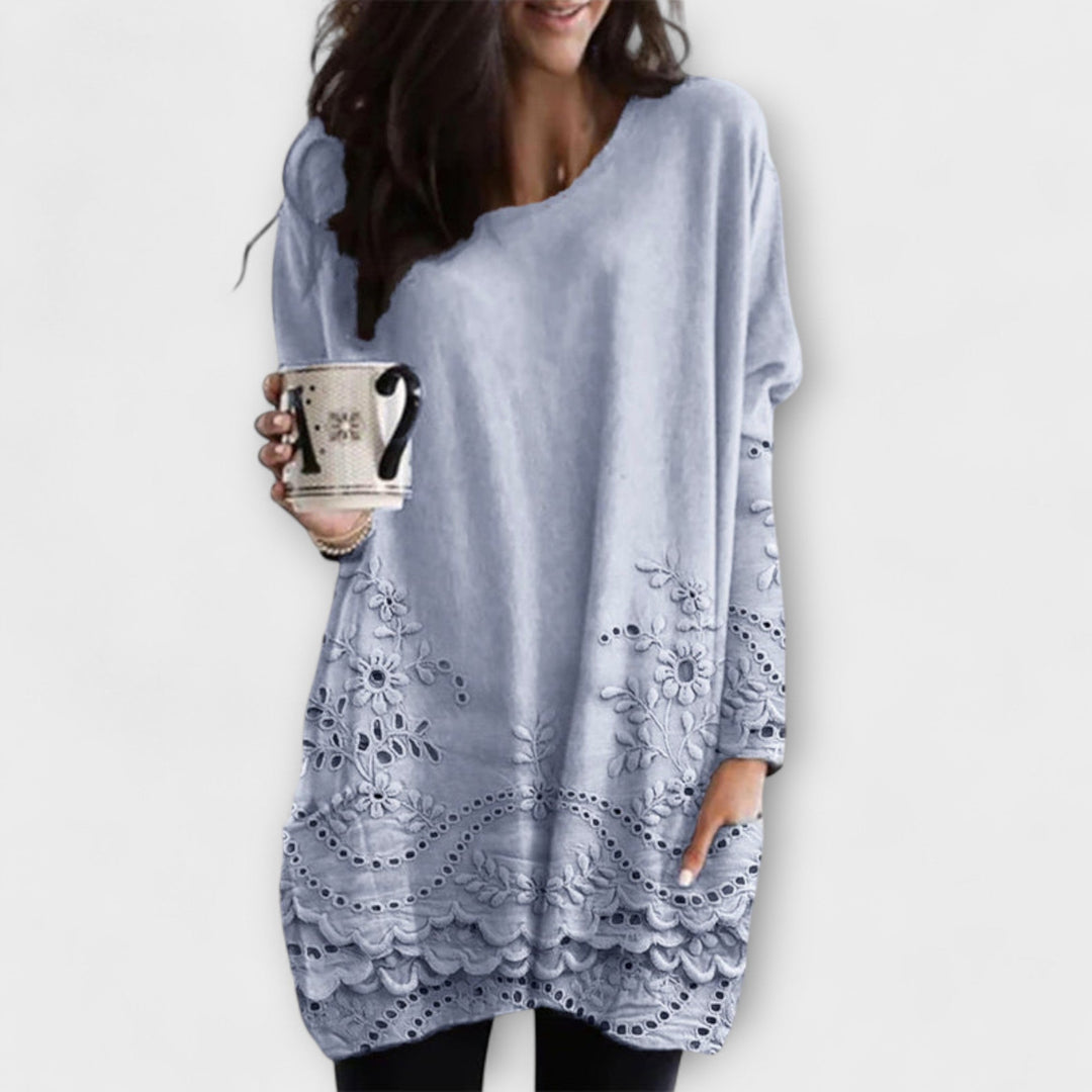 Irene | Bedruckter Pullover Mit Stickerei
