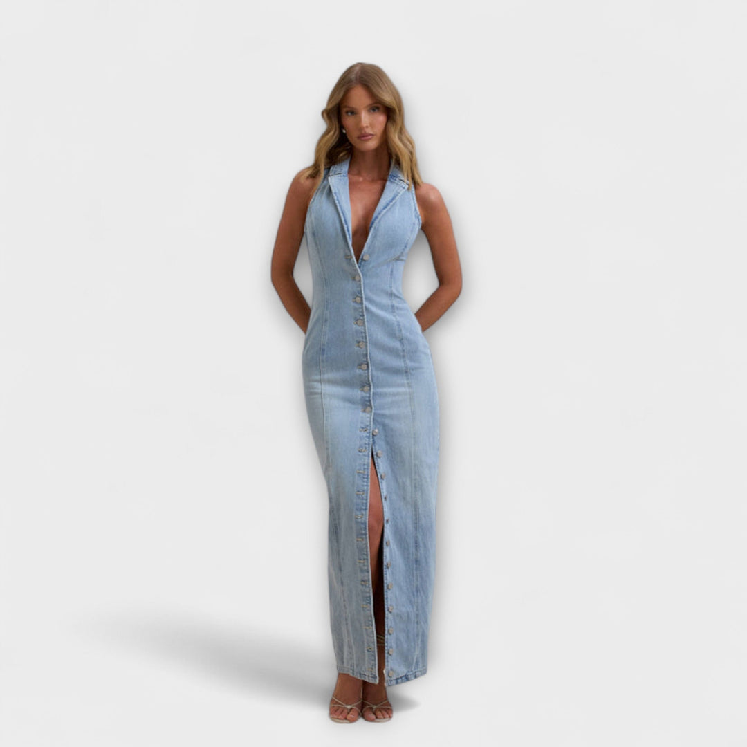 Minna | Mid Wash Jeans Maxikleid