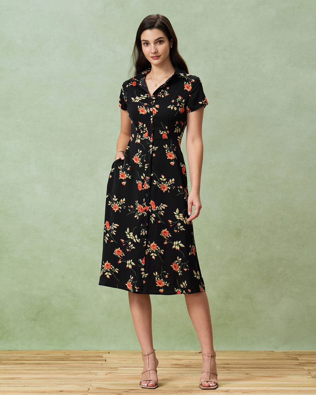 Kriemhild | Midikleid Schwarz floral